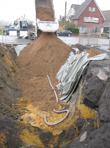 Aanleggen drain met omstorting van drainagezand